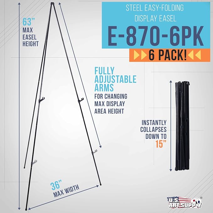 U.S. Art Supply 63" High Metal Folding Display Easel - Image 2