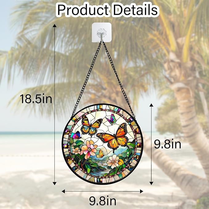 DASTOLL Stained Glass Window Hanging, Butterflies Flying in the Sky Suncatcher - Image 7