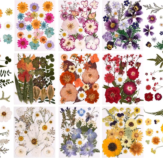 9 Packs of 200 Pressed Dried Flowers and Leaves by Cokosing