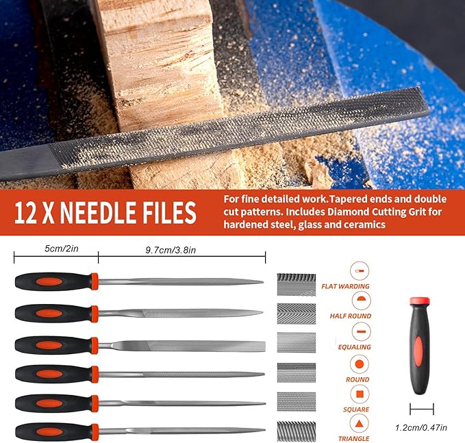 Greywolf 17 pcs File Set, Metal Files, Premium T12 Carbon Steel Flat, Half Round, Round and Triangular Files and 12 pcs Needle Files and Carrying Case for Metalworking and Woodworking