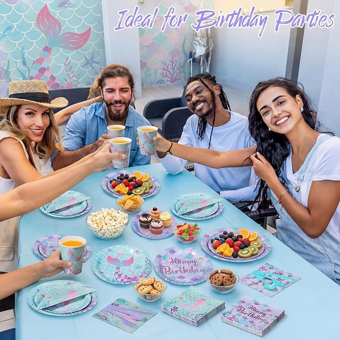 450 Pcs Mermaid Birthday Party Tableware Set Decorations Mermaids Paper Plates - Image 5