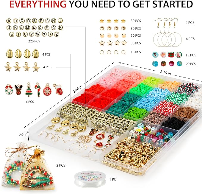 Dowsabel 6000 Pcs Christmas Clay Beads Bracelet Making Kit - Image 3