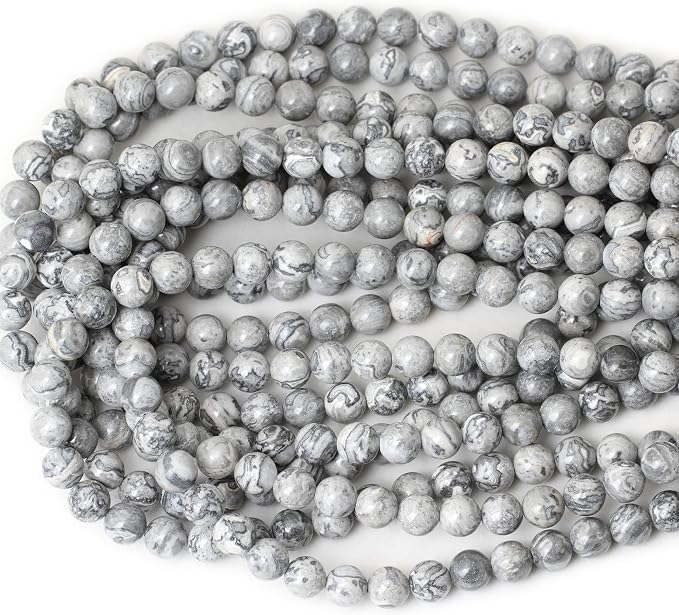 45PCS 8mm Natural Map Stone Round Loose Beads - Image 3