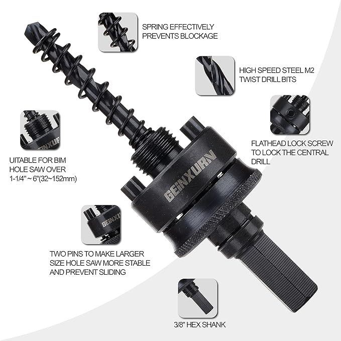 Quick Change Hole Saw Mandrel, 7/16-Inch and 3/8 Inch Hole Saw Arbor with 3Pcs Central Drill/2PCS Hex wrench/2Pcs Spring