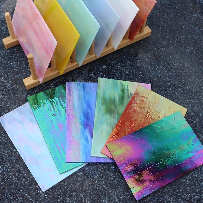 LITMIND 12 Sheets Iridescent Stained Glass Sheets – 4 x 6 Inch Opaque Rainbow - Image 2