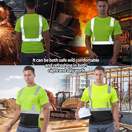sesafety 3PACK High Visibility Shirts for Men, Class 3 Hi Vis Reflective Construction Shirts for Men with Pocket Safety T Shirts