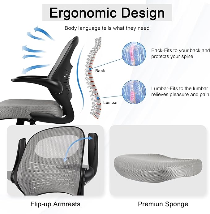 HYLONE Drafting Chair Tall Office Chair with Flip-Up Armrests Ergonomic Computer Chair with Lumbar Support Adjustable Footrest Ring Mesh Standing Desk Chair (Black)