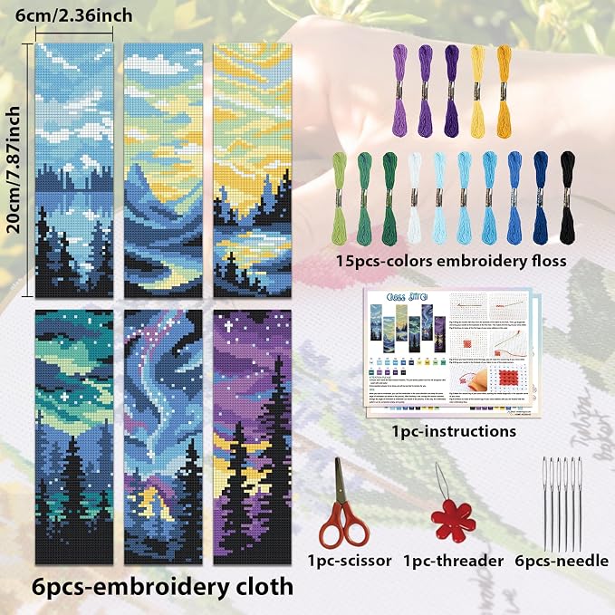 ACRNIGHEET 6PCS Cross Stitch Bookmark Kit - Image 2