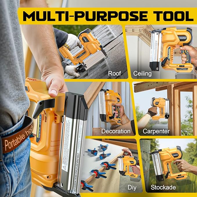Cordless 2" Brad Nailer for Dewalt 20V Battery (No Battery), 2-in-1 Electric Nail Gun/Staple Gun, 18 Gauge Nail Gun Battery Powered with 1000 Nails for Wood Carpentry, Adjustable Depth, 2 Modes