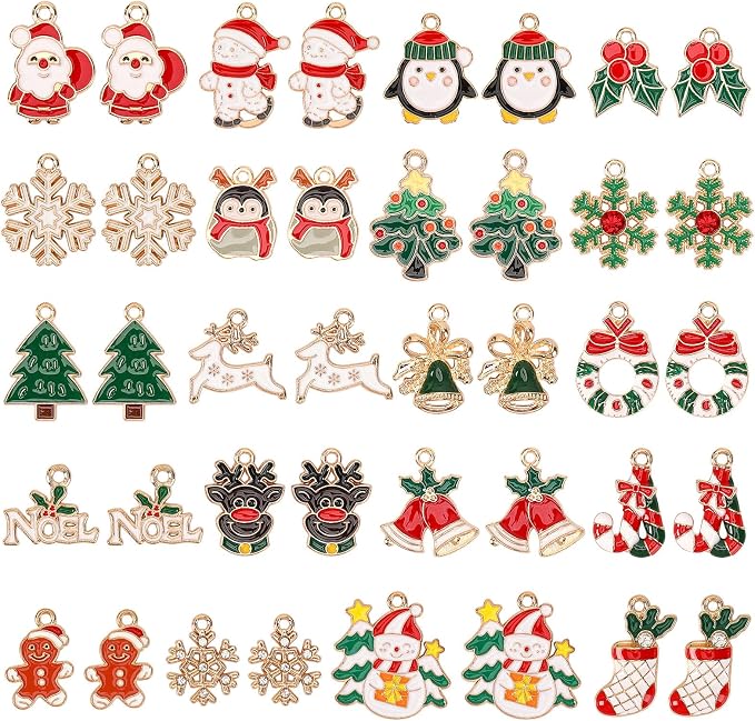MARFOREVER 40Pcs/20 Pairs Christmas Charms, Christmas Gold Enamel Charms | by MARFOREVER