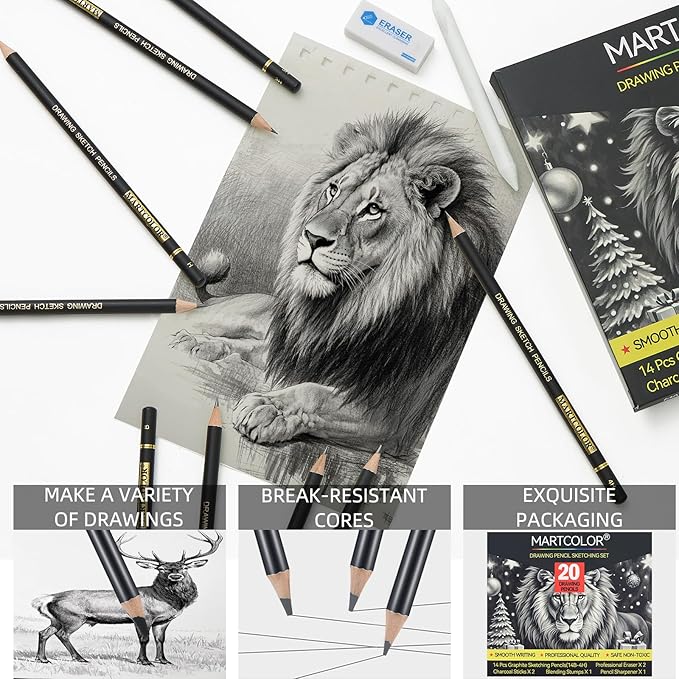 MARTCOLOR Drawing Sketching Pencil Set, 20 Pieces, Graphite Pencils, Charcoal - Image 3