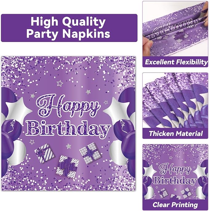 Qyeahkj 100 Pcs Purple Official Teen Birthday Decor 13th Birthday Plates - Image 4