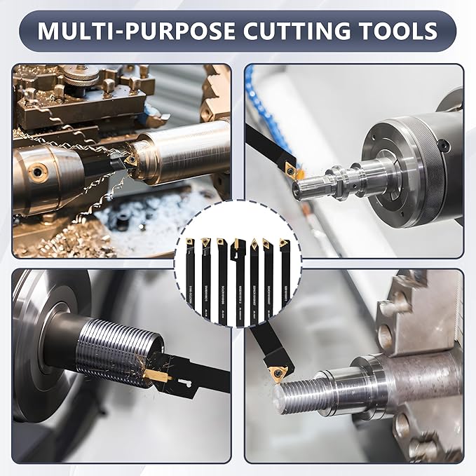 21PCS Indexable Lathe Turning Tools Set 3/8"10mm Shanks,7Pcs Metal Turning Tool Holders & 14Pcs Carbide Inserts for Turning,Grooving,Threading,Boring bar,and Cutting Tool