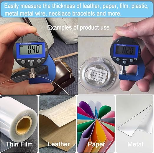 Digital Micrometer Measuring IndicatorMeasuring Range 0-10mm0.0005''/0.01 mm Measuring Indicator, Digital Thickness Gauge for Leather, Paper, Sheet Metal and More.（PT）