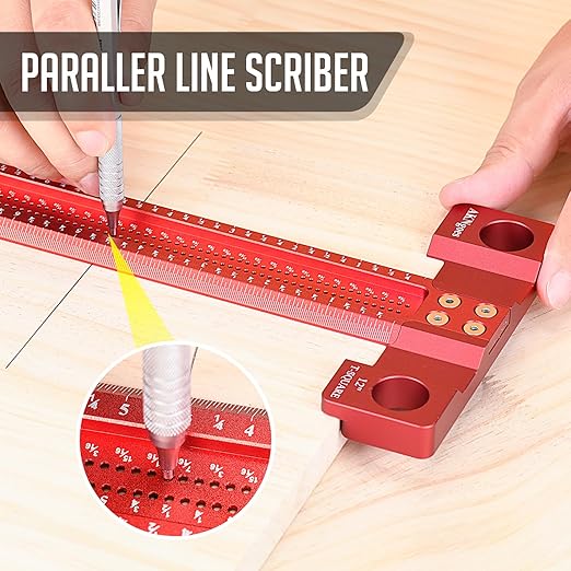 Woodworking Scriber T-Square Ruler 12in with Thoughtful Support Lips, Architect Ruler for Carpenter Work, Layout and Measuring Tools…