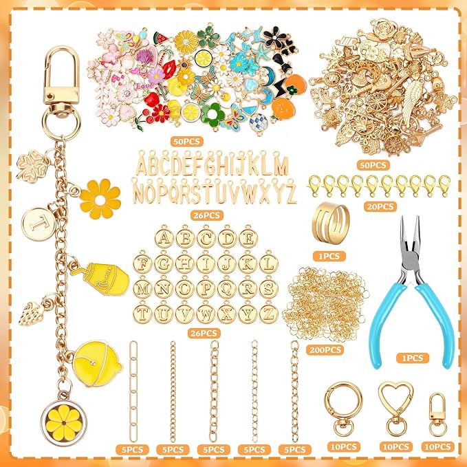 AUGSUN 439Pcs Charm Keychain Making Kit, Including 162 Charms 30 Keychain Clips - Image 2