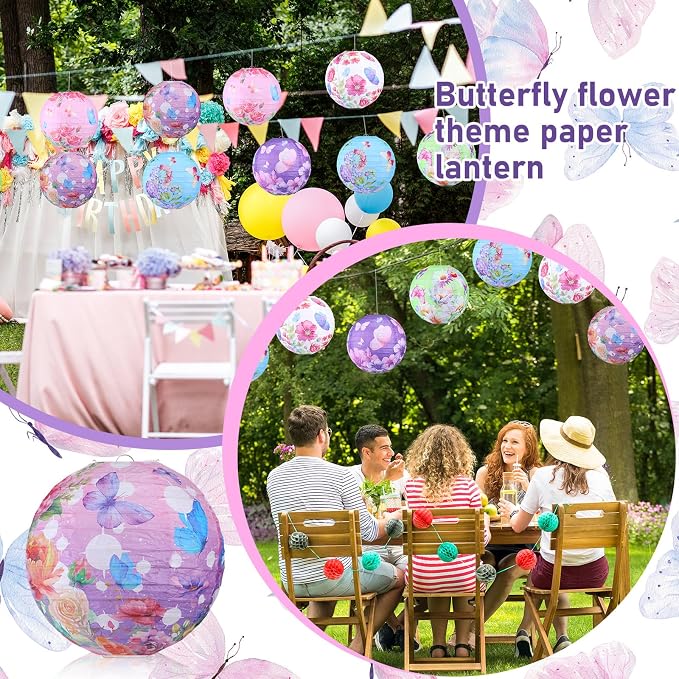 Panelee 12 Pcs Butterfly & Floral Theme Party Decorations Floral Hanging Paper - Image 4
