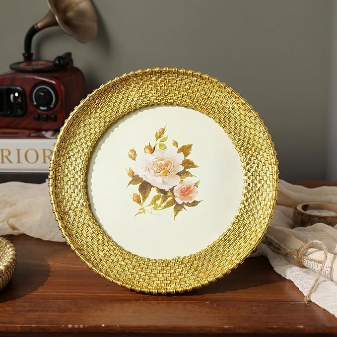 Cuspin 6x6 Round Picture Frame, Vintage Gold 6 inch Circle Frame Rattan - Image 8