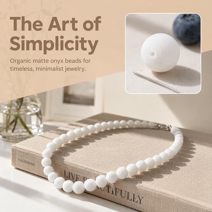 36pcs Natural Matte White Agate Gemstone Beads，10mm Frosted Round Loose Stone - Image 5