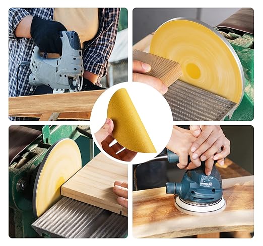 S SATC Premium Gold Sandpaper 6 Inch 100 PCS Sanding Discs 150 Grit Self Adhesive Stickyback Sandpaper Roll Aluminum Oxide PSA Sandpaper Discs for Wood, Metal, and Car Paint