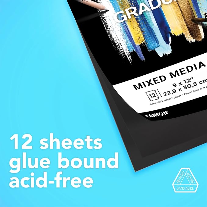 Canson Graduate Black Mixed Media Pad, 9x12 inches, 12 Sheets - Image 3