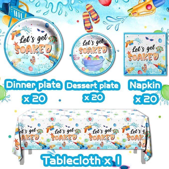 Summer Party Decorations, Pool Party Supplies Tableware Set, Let's Get Soaked - Image 5