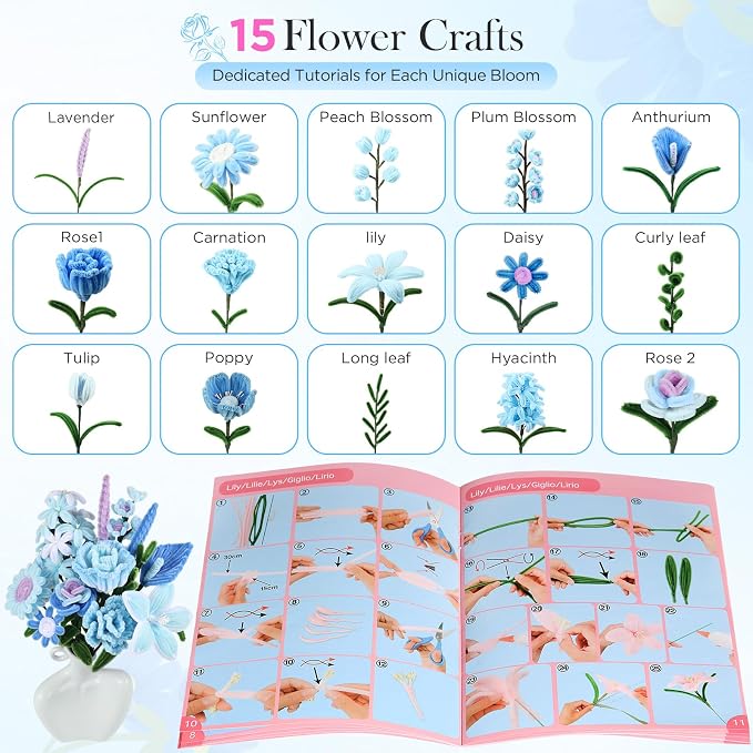 Pipe Cleaner Flowers, 6 Assorted Colors Pipe Cleaners Bulk - Image 4