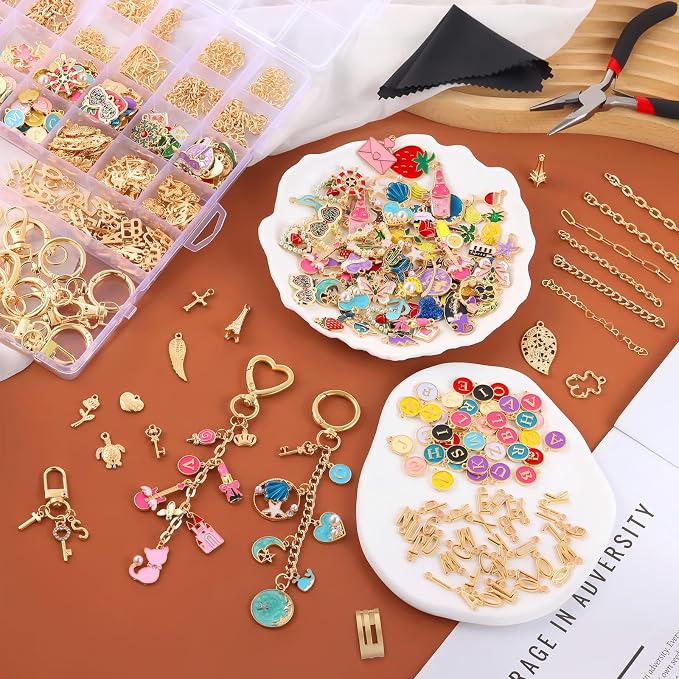 Zefy 552Pcs Charms Lip Gloss Keychain Making Kit, Including 214 Charms 24 Key - Image 6