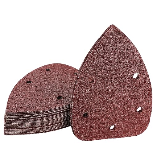 40 Grit Mouse Sander Sandpaper, Jamiikury 5 Hole Detail Sander Sandpaper Palm Sander Paper Mouse Sanding Pads Hook and Loop Sanding Sheets - Pack of 20