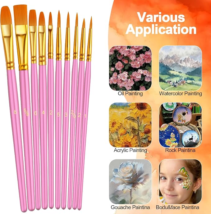 Paint Brushes Set, 16 Pack 160 Pcs Round-Pointed Tip Paintbrushes Nylon Hair - Image 2