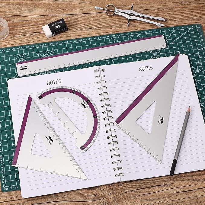 Mr. Pen- Metal Geometry Kit, 4 Pack, 45° & 30°/60° Set Squares | 6" Protractor - Image 8