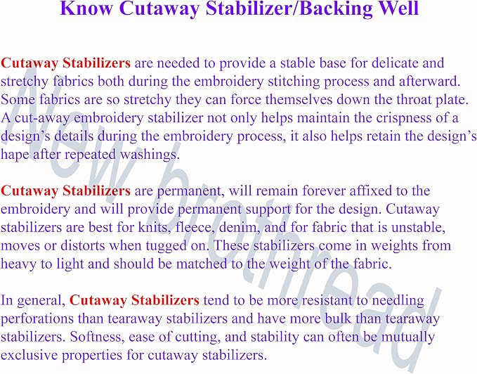 New Brothread Cut Away Machine Embroidery Stabilizer Backing 10"x12" - Image 3