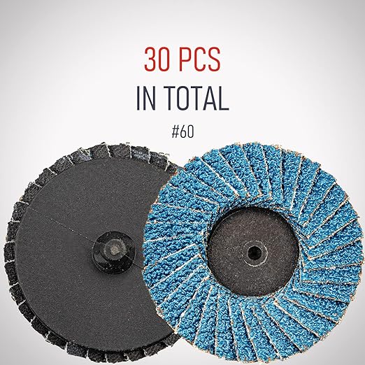 30 Pcs 2 Inch Mini Flap Disc, Zirconia High Density, with 1 Pcs 1/4 inch Shank Holder, for Metal Grinding, for Angle Die Grinder (60 GRIT)