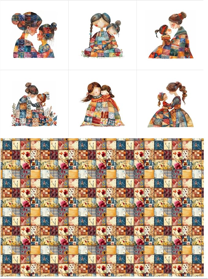 Patchwork Mother & Daughter Cotton Fabric Panel – 6 Designs + Bonus Sheet by FabricsTown