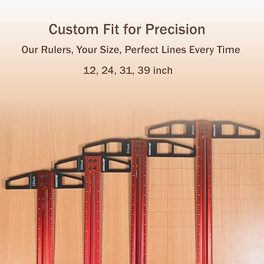 TYDEEY 12, 24, 31, 39 in Precision Ruler Square T-Shaped Woodworking Scriber Measuring Tool, Aluminum Alloy Architect Ruler for Carpenter Work, T Type Wood Layout and Measuring Tools (39 Inch)