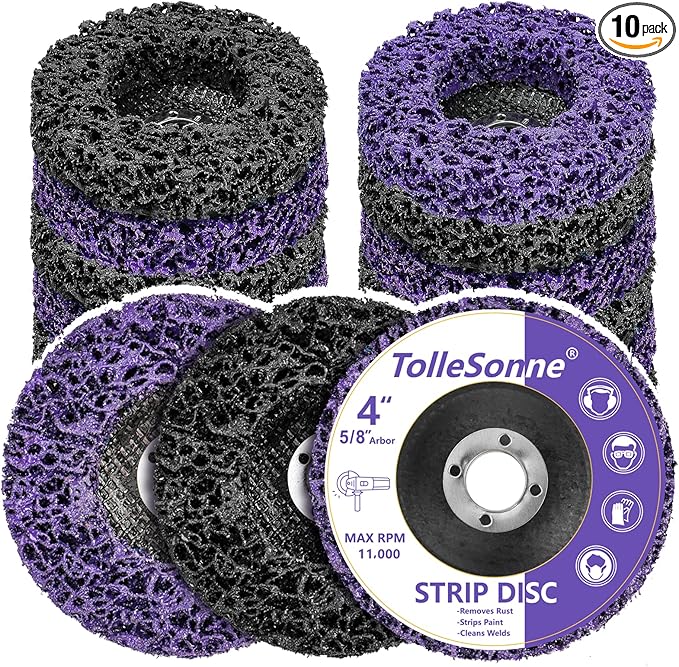 10 Pack Strip Discs 4 inch Quick Stripping Wheel Paint Stripper for Angle Grinder Clean and Remove Paint Coating Rust Welds Oxidation for Metal and Wood (4" x 5/8")