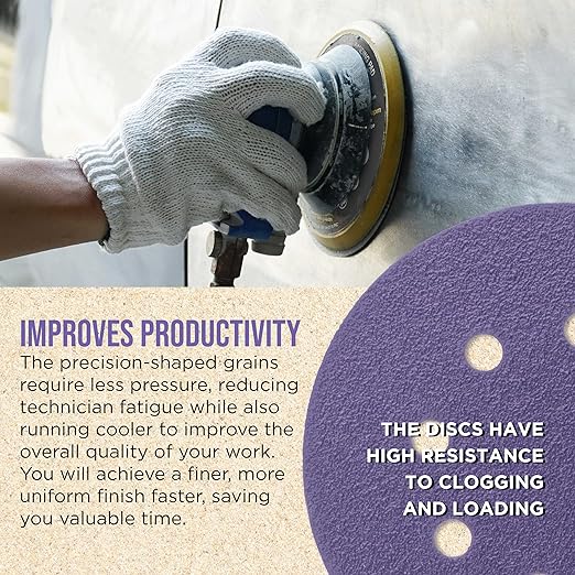 Dura-Gold Premium 60 Grit 5" Purple Film Ceramic Sanding Discs, 8-Hole Pattern, Box of 25 - Dustless Hook & Loop Backing Sandpaper for DA & Random Orbital Sanders - Sand Auto Paint, Wood, Woodworking