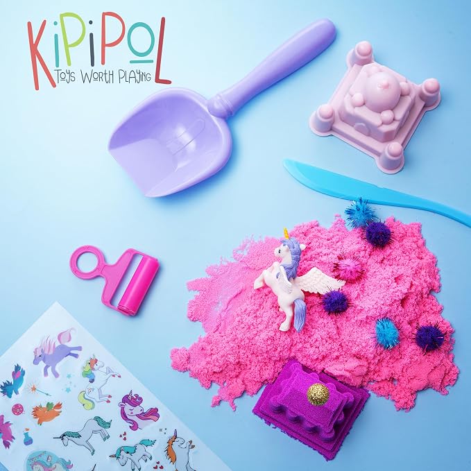 Kipipol Unicorn Sensory Bin for Toddlers 3-4, 5-7 Magic Sand Art Kit w Sandbox - Image 5