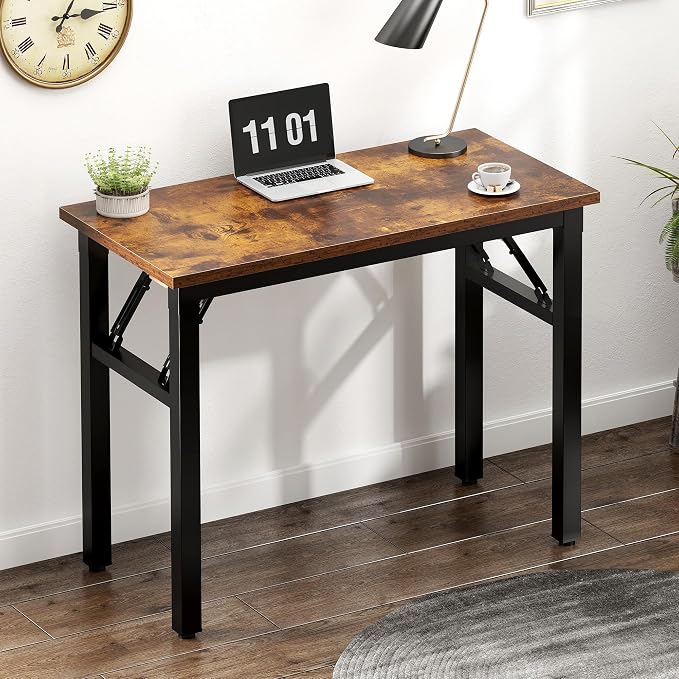 Need Small Folding Computer Desk, 31.5 Inch Writing Table, Rustic Brown | - Image 2