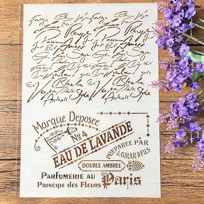 TIAMECH A4 Reusable Vintage Script French Words Stencil by TIAMECH