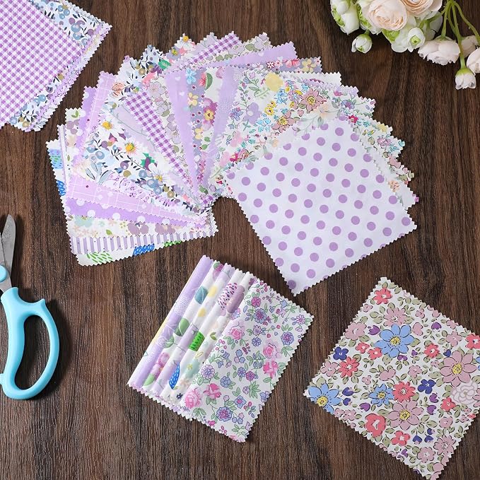 84 Pcs Purple Charm Packs for Quiltings, Cotton Quilting Fabric Bundles - Image 6