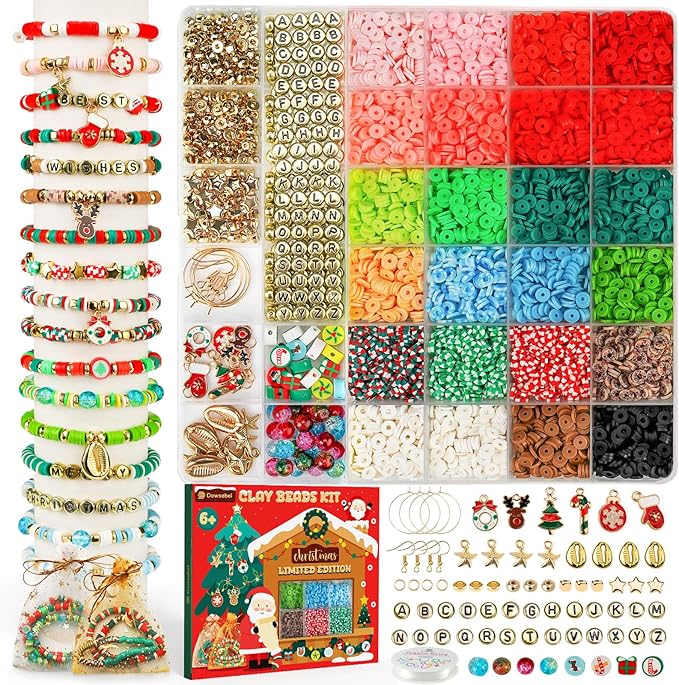 Dowsabel 6000 Pcs Christmas Clay Beads Bracelet Making Kit by Dowsabel