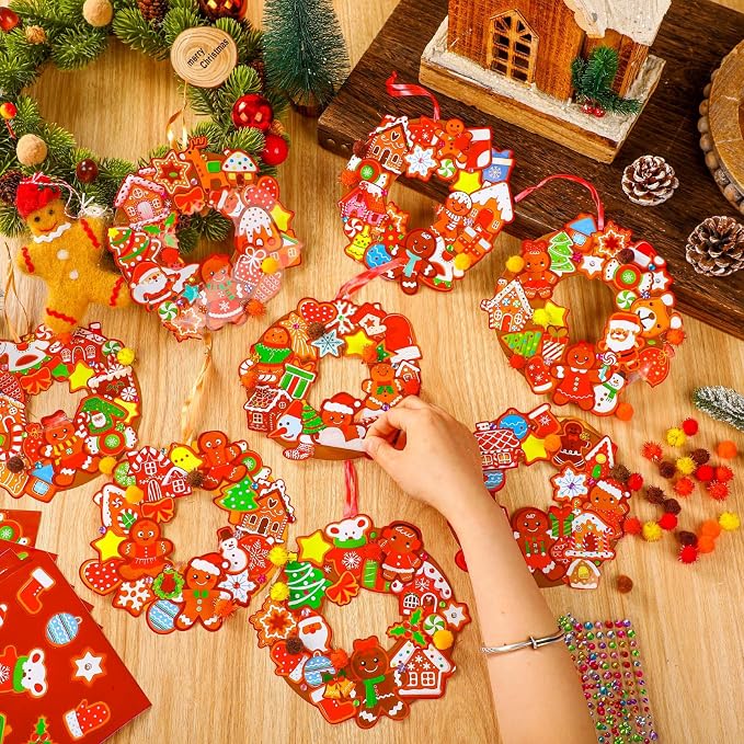 Hollowfly 48 Sets Christmas Wreath Craft Kits DIY Gingerbread Man Wreath - Image 2