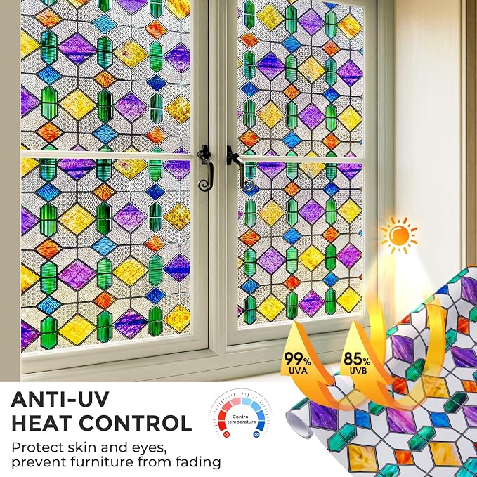 Coavas Window Privacy Film Stained Glass Window Clings Upgrade 3D Rainbow - Image 6