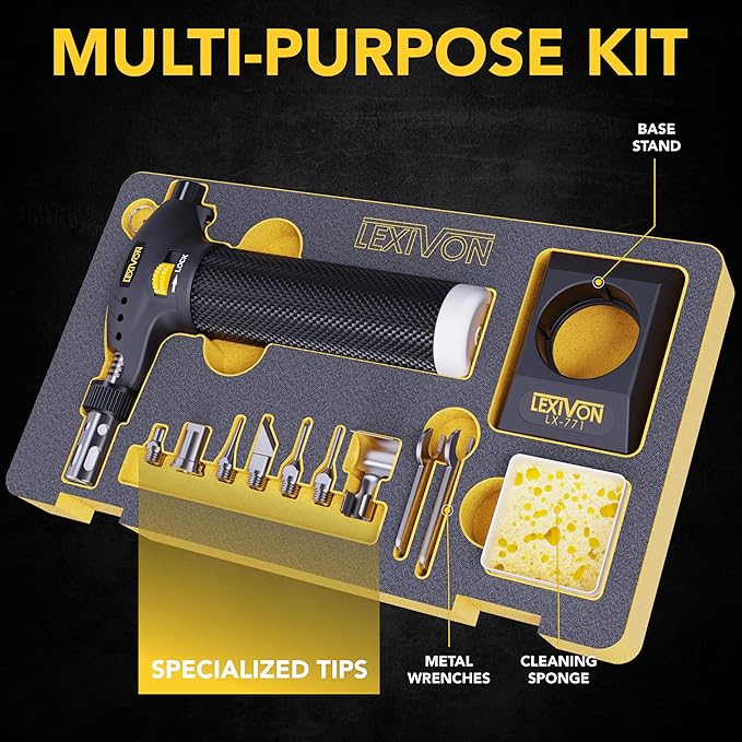 LEXIVON Butane Torch Multi-Function Kit | Premium Self-Igniting Soldering Station with Adjustable Flame | Pro Grade 125-Watt Equivalent (LX-771)