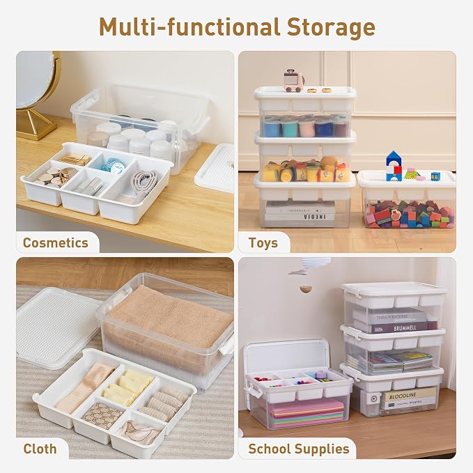 Citylife 17QT 4-Pack Plastic Craft Storage Box Buildable Lid Removable Tray | - Image 7