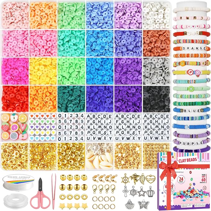Redtwo 6200 Clay Beads Bracelet Making Kit, 24 Colors Flat Preppy Beads by Redtwo