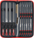 Hi-Spec 18 Piece Metal Hand & Needle Files Tool Set Kit. Large & Small Mini T12 Carbon Steel Diamond Flat, Half, Round, Triangle Files for DIY, Wood and Crafts. Complete in a Zipper Case with Brushes