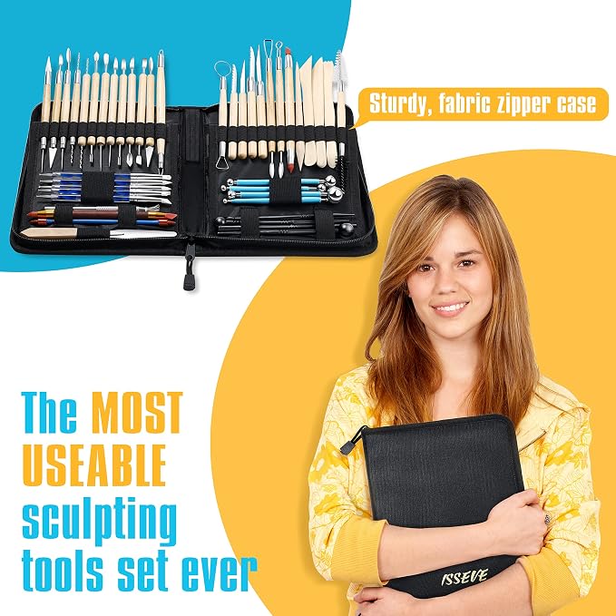 ISSEVE Pottery Clay Sculpting Tools 43Pcs Double Sided Ceramic Clay Carving - Image 4