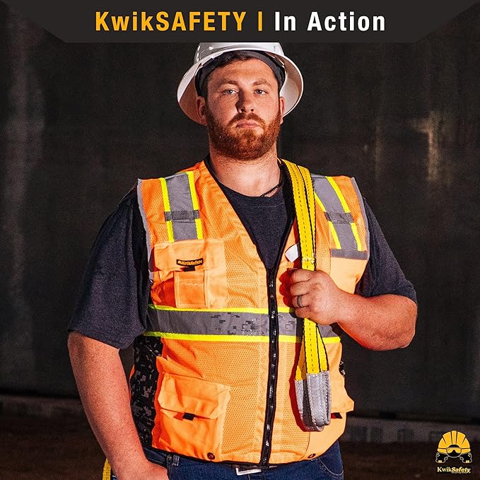 KwikSafety - BIG KAHUNA DIGITAL Safety Vest [LIMITED EDITION] Class 2 ANSI OSHA Reflective Vest Durable High Visibility Vest Construction Safety Vest for Men Industrial Work Gear/Yellow Small
